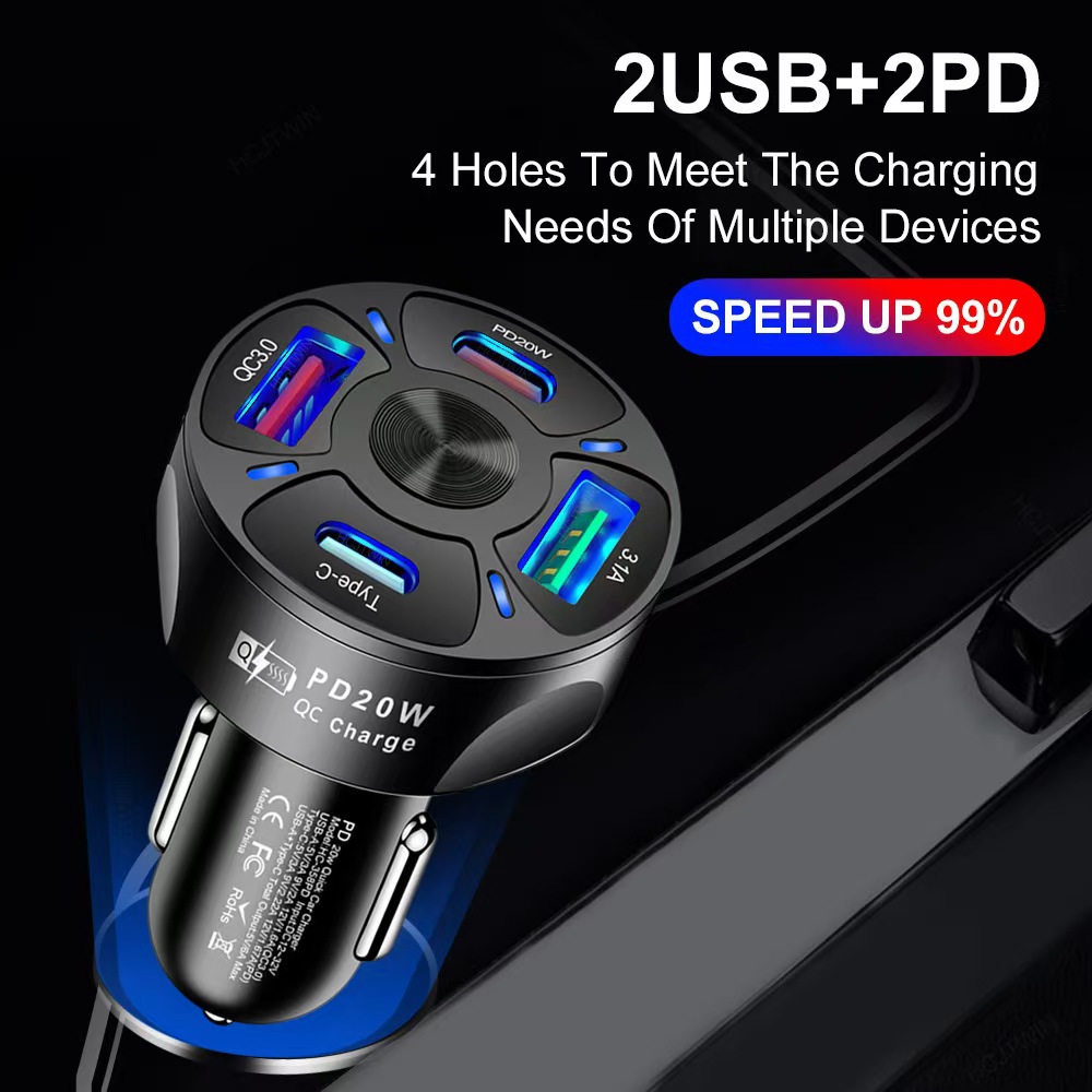 2-USB 2-PD Car Cigarette Lighter Plug Charger photo 1