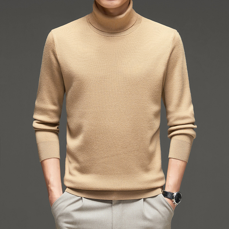 Men's Turtleneck Wool Sweater Winter Thickened Solid Color Plain Style photo 3
