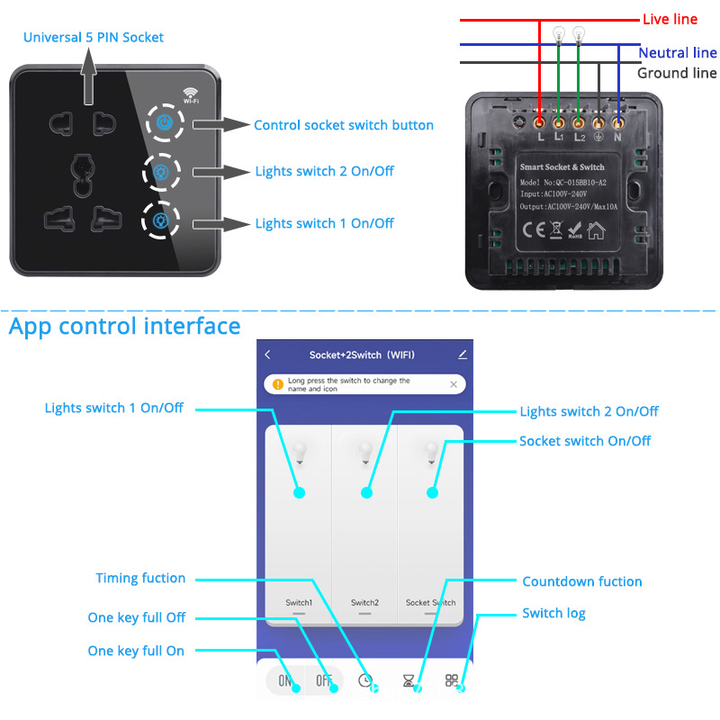Smart 2-Light Touch Wall Multifunctional Wi-Fi Socket photo 3