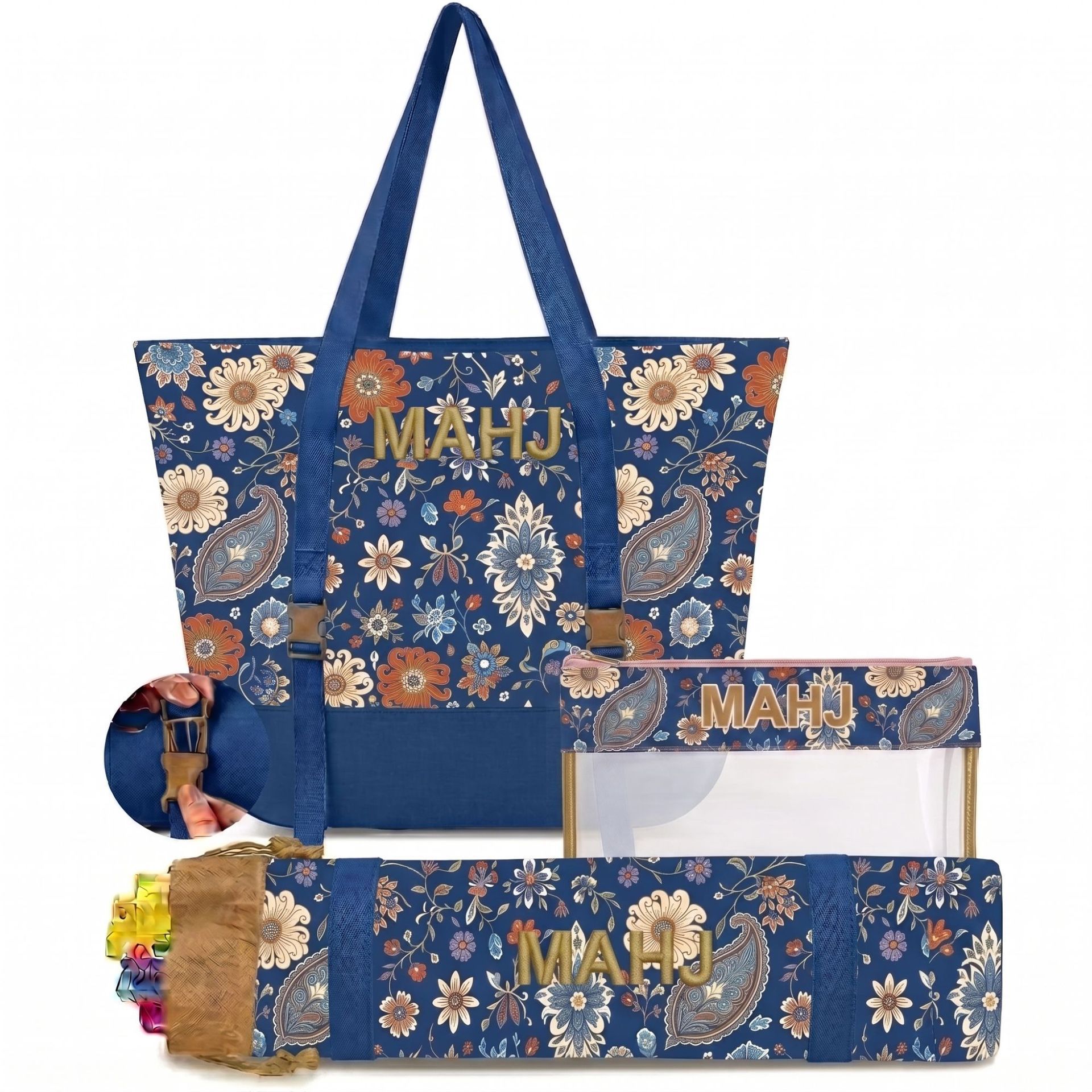 Retro Paisley Floral Embroidered Mahjong Storage Three-Piece Makeup Bag Set photo 5