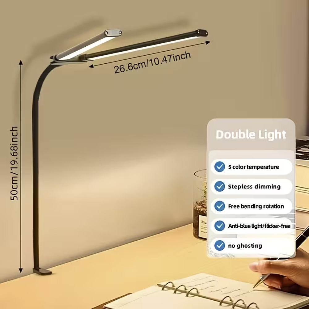 Double-head Eye-care Reading Clip-on Ultra-bright Desk Lamp photo 2