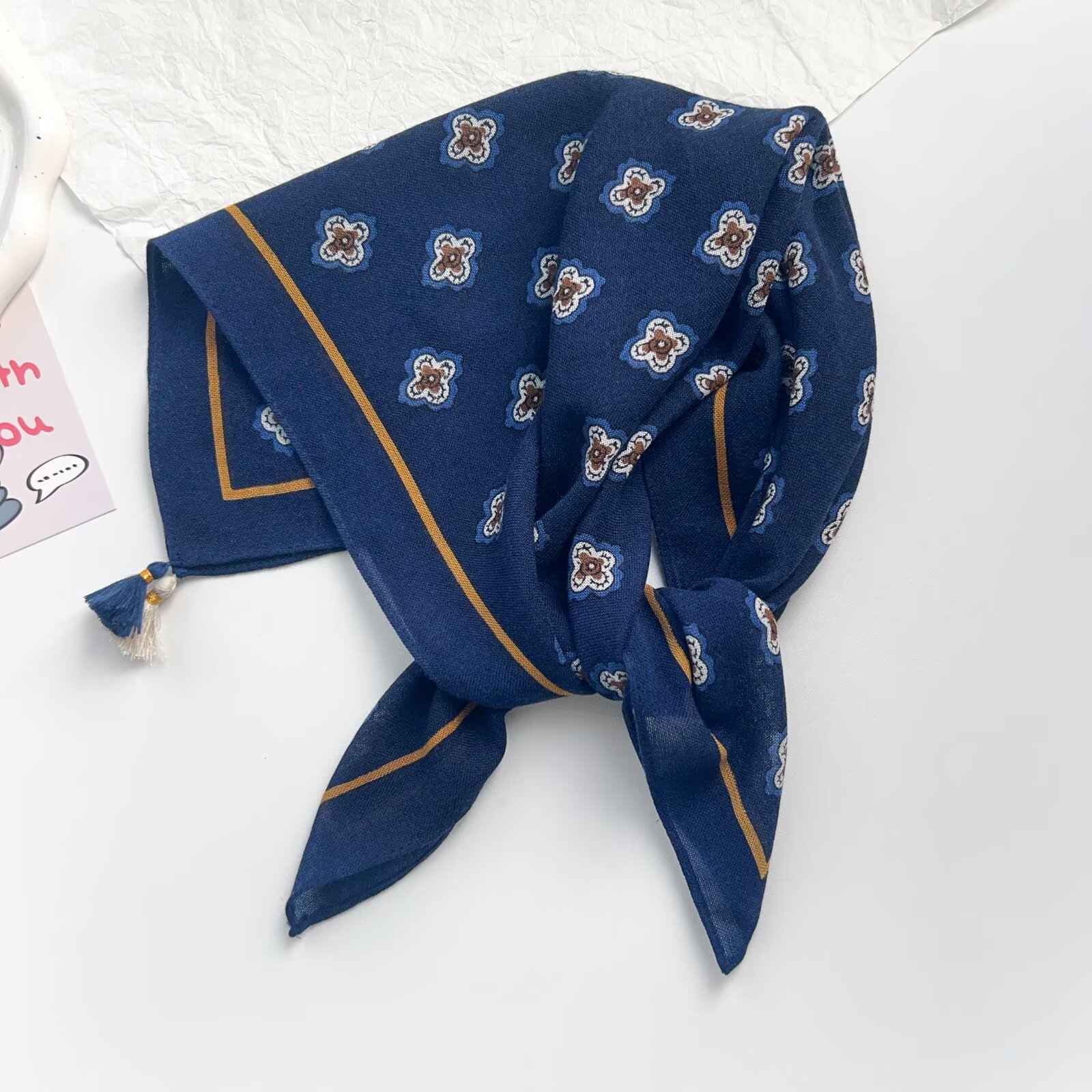 Vintage Geometric Small Flower Tassel Womens Scarf photo 4