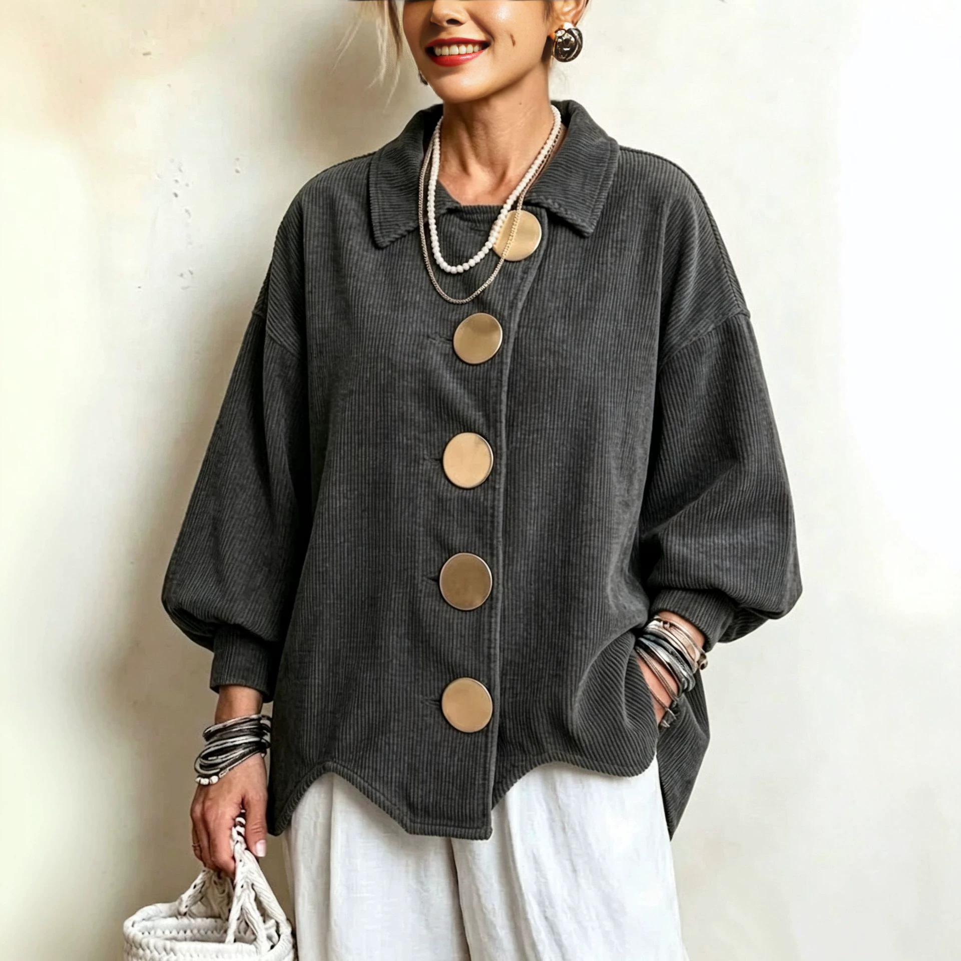 Oversized Metal-button Corduroy Jacket photo 2