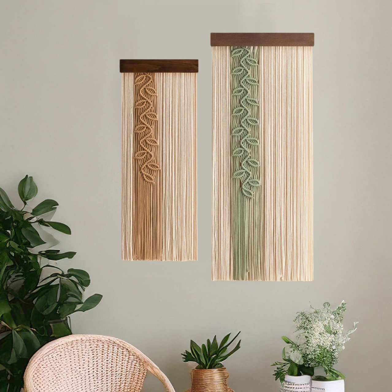 Bohemian Handwoven Leaf Fringe Tapestry - Macrame Wall Hanging Decor For Living Room Bedroom Background photo 1