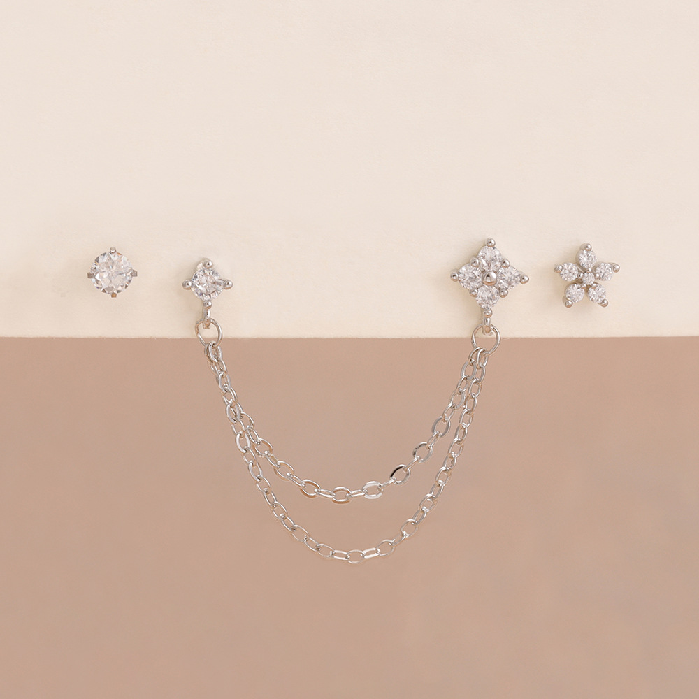 Stainless Steel Zircon Geometric Tassel Earrings photo 3