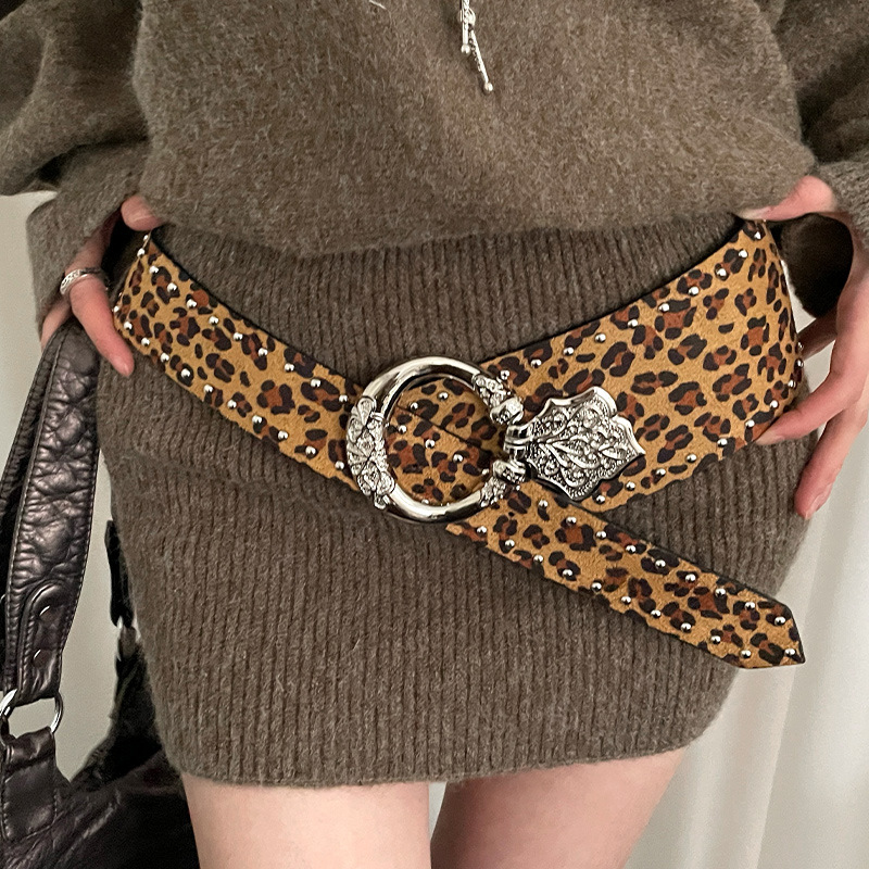 Leopard-print Wide Belt Women's Vintage American Style photo 4