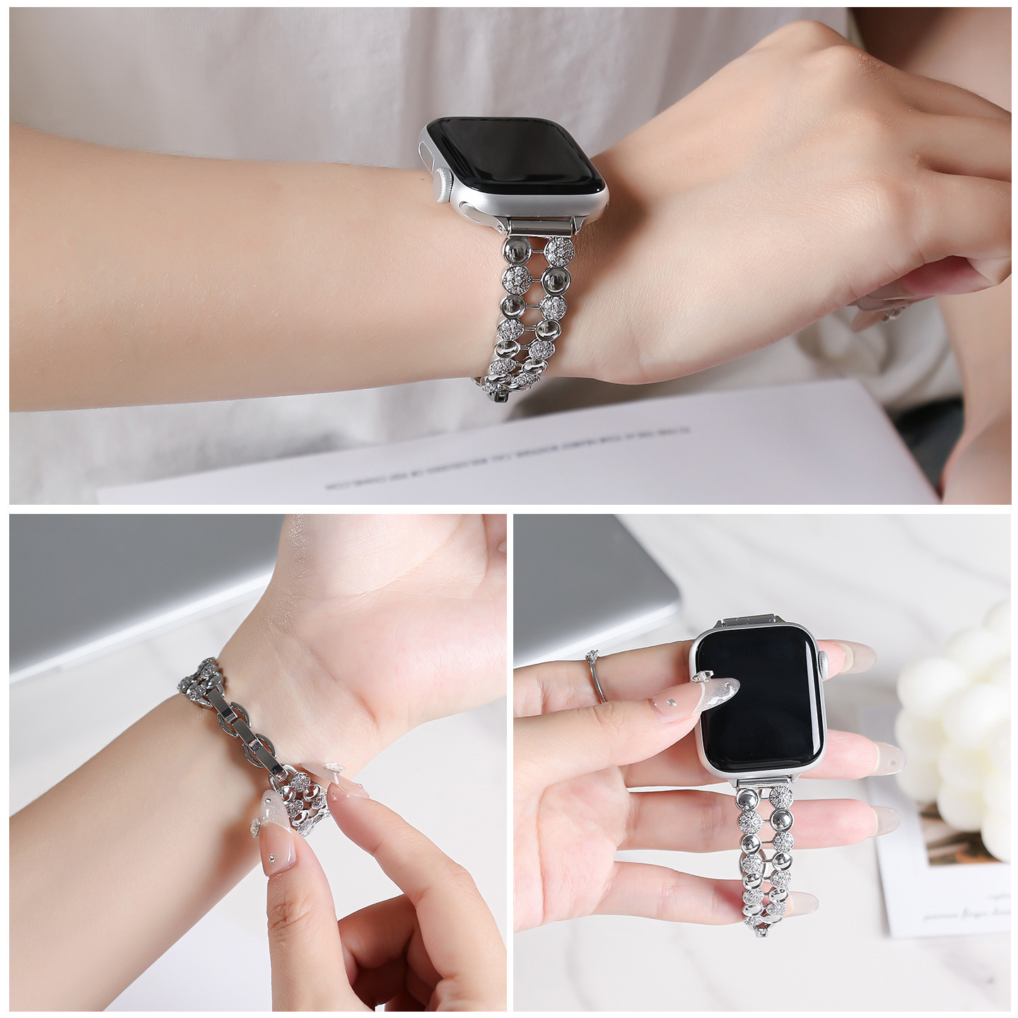 Fashionable Pure Copper Crushed-crystal Watch Strap photo 4