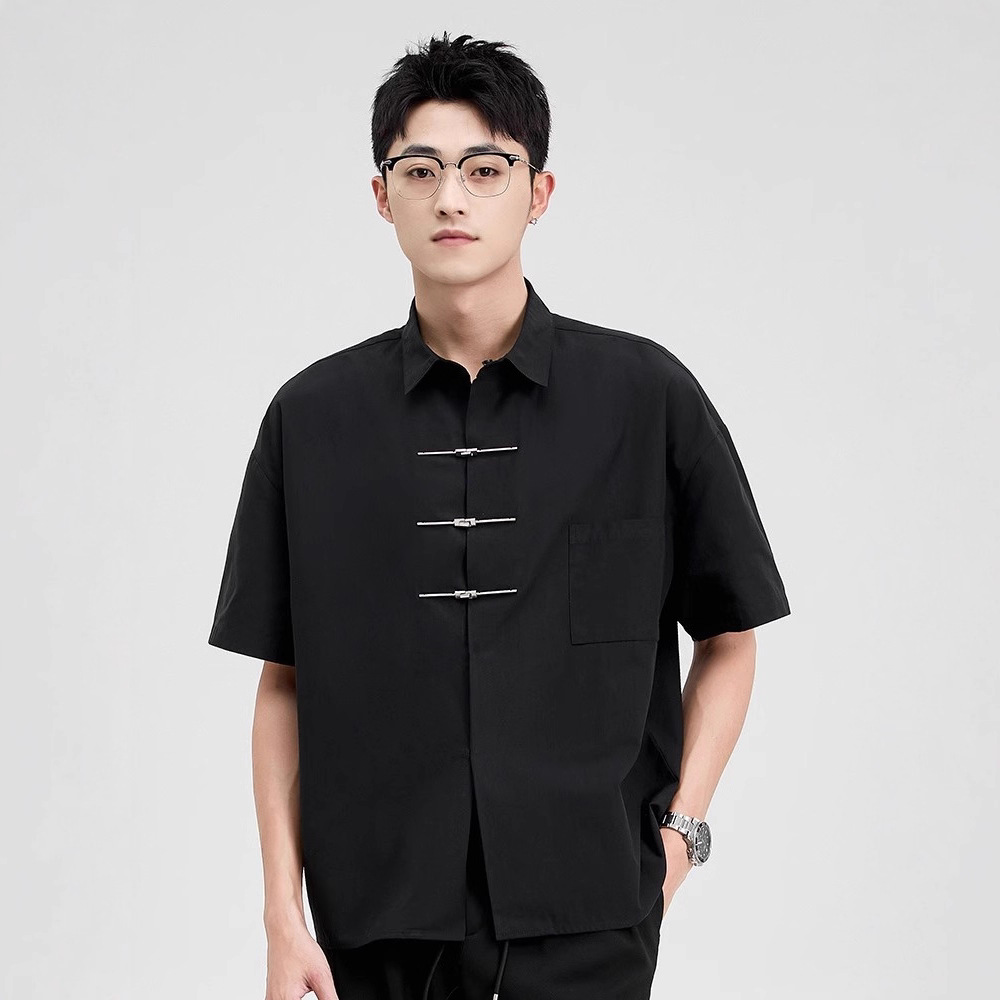 Chinese-style Tang Suit Summer Short-sleeved Stand-up Collar Breathable Loose Casual Shirt photo 2