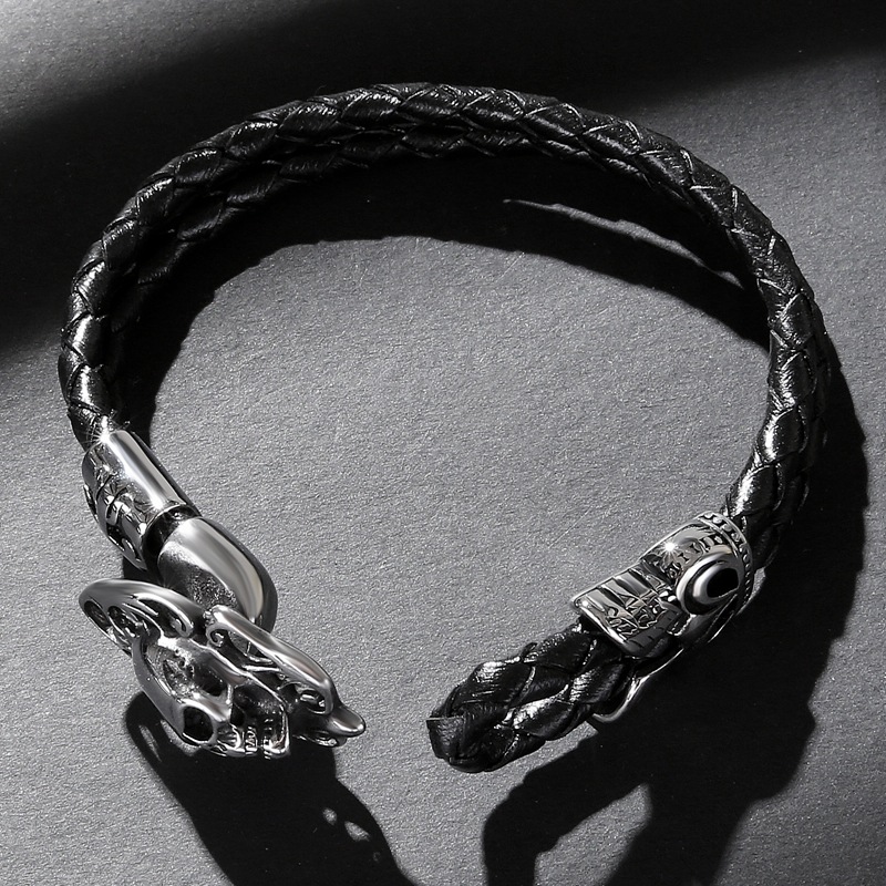 Men's Genuine Leather Double-strand Bracelet With Titanium Steel photo 8