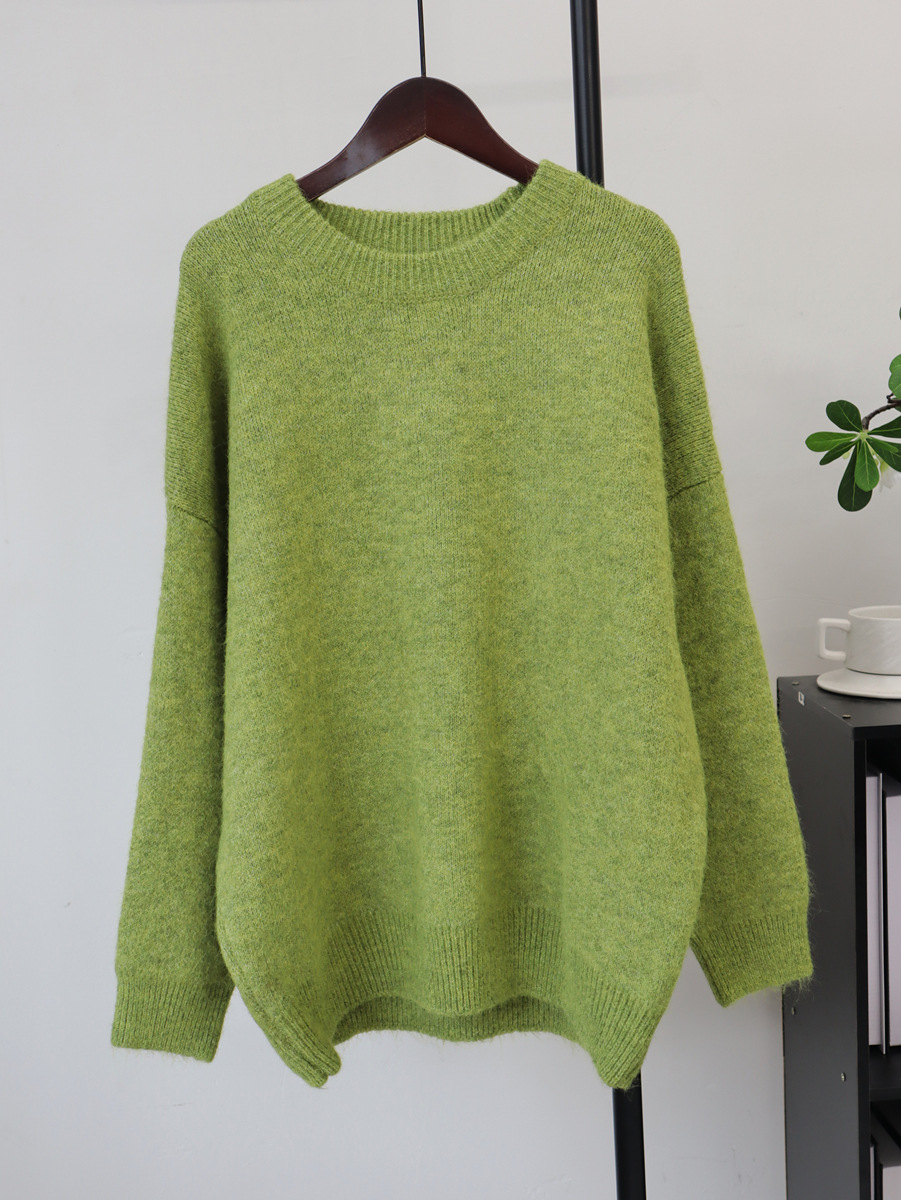Solid-color Crew-neck Korean-style Loose-fit Cozy Knit Sweater photo 8