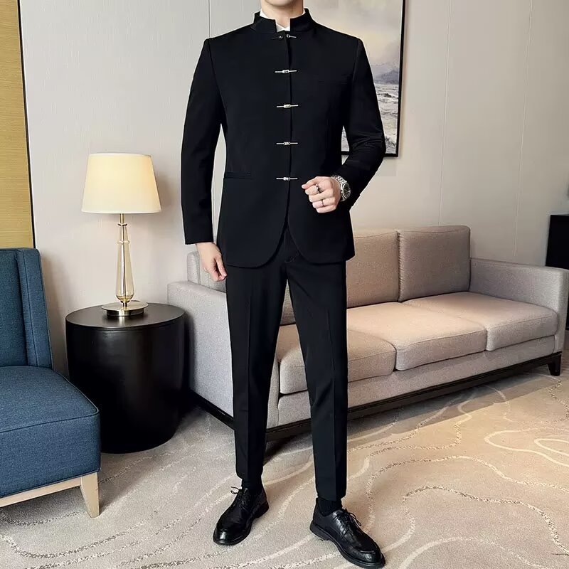 New Chinese-style Mandarin-collar Suit For Men With Metal Buttons photo 4