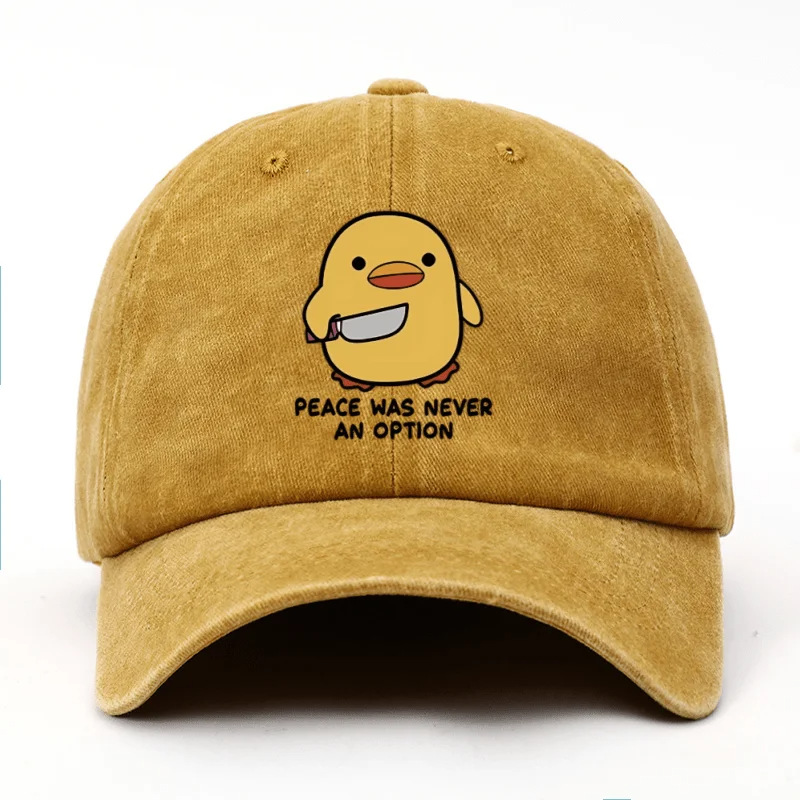 Playful Yellow Duck Print Washed And Distressed Baseball Cap With A Fun Peaked Brim photo 3