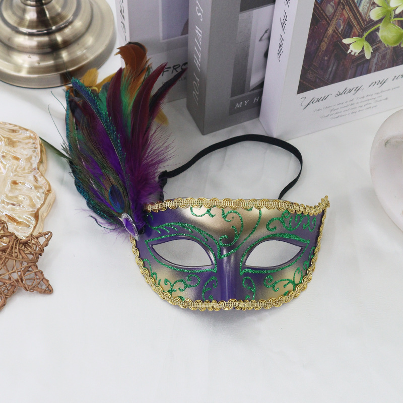 Half-face Ostrich Feather Detachable Side-flower Mask photo 3