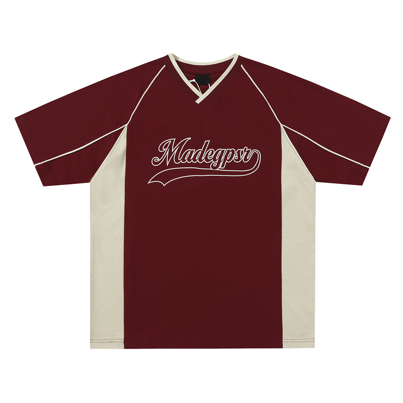Short-sleeved Men's Summer Color Contrast Patchwork Loose T-shirt Couple Letters Top photo 4