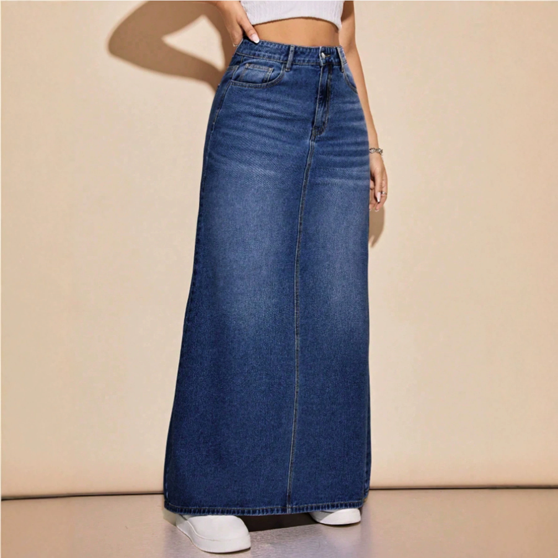 Womens Slimming, Versatile, Washed-look Denim Skirt photo 2