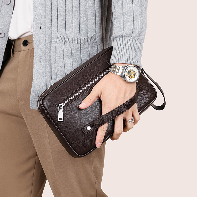 Mens Clutch Bag Genuine Leather Large Capacity Soft Cowhide High-end Handbag photo 5