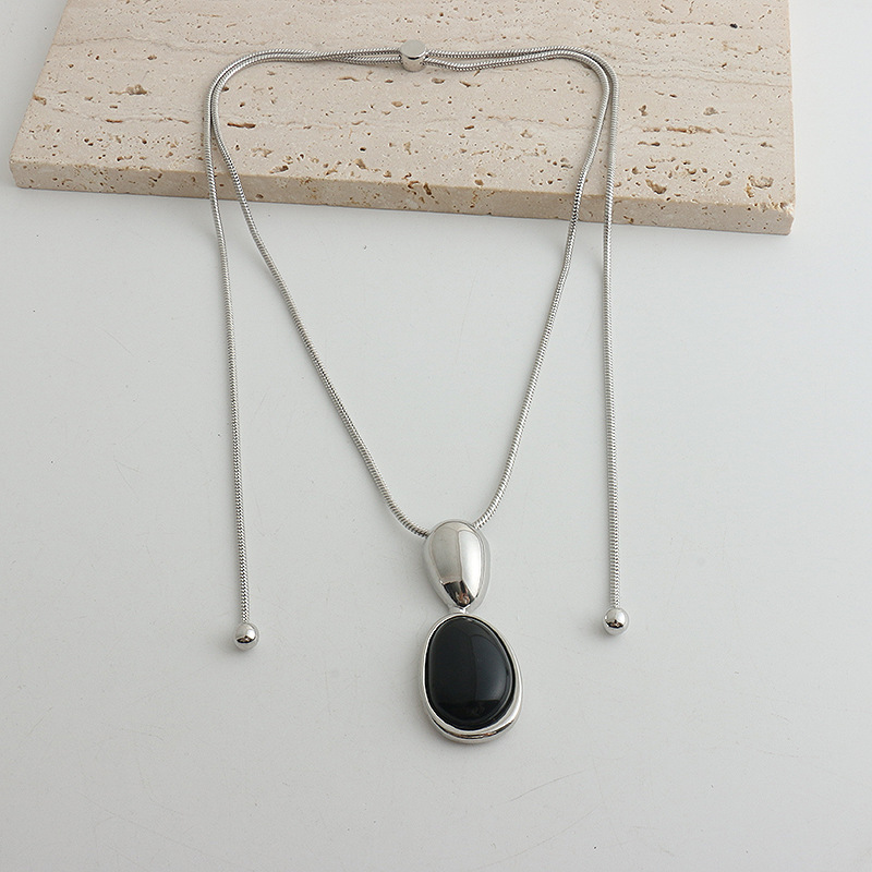 New Chinese Style Accessories Irregular Stitching Black Onyx Necklace Women photo 5
