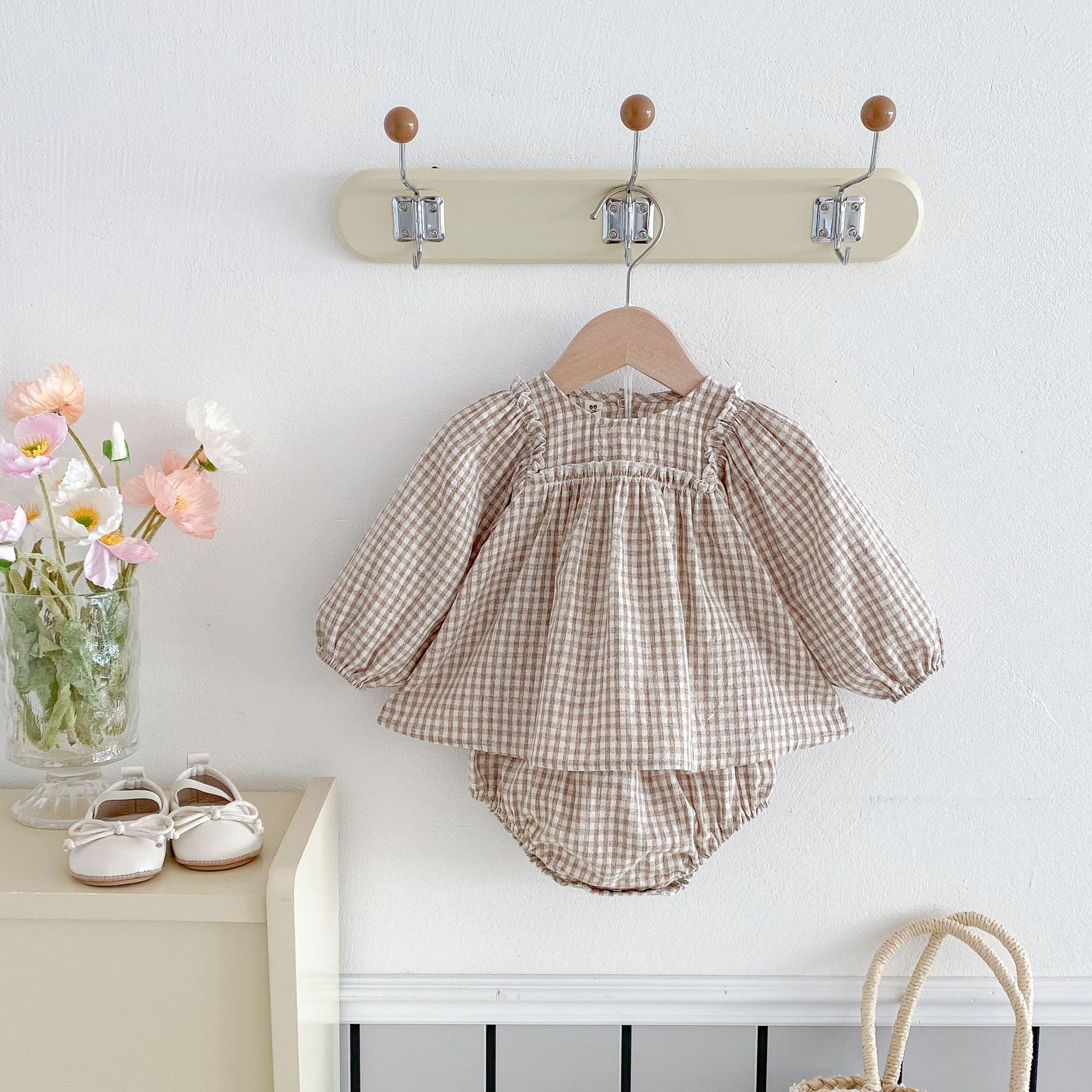 Embroidered Plaid Baby Girl Bloomers Set Cotton photo 6