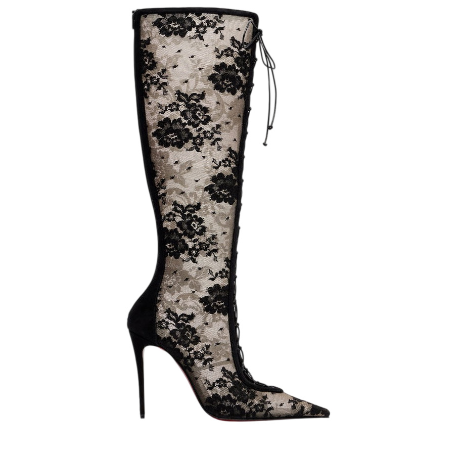New Pointed-toe High-heeled Sexy Lace Black Over-the-knee Boots Red Sole photo 5