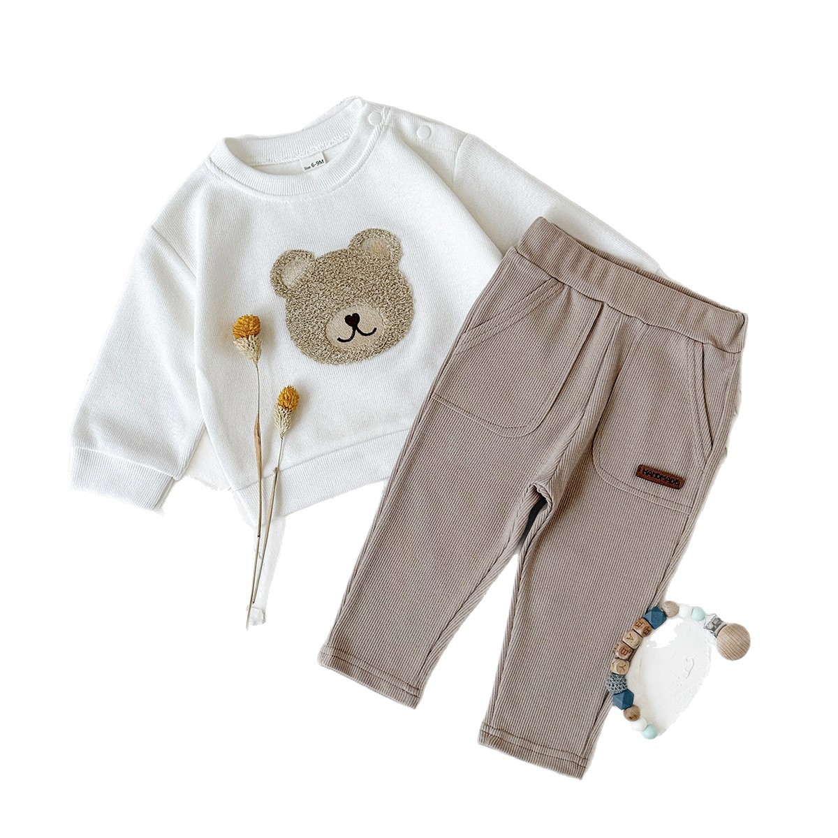 INS Unisex Baby Bear Print Long-sleeve Hoodie And Sweatpants Set For Springautumn photo 2