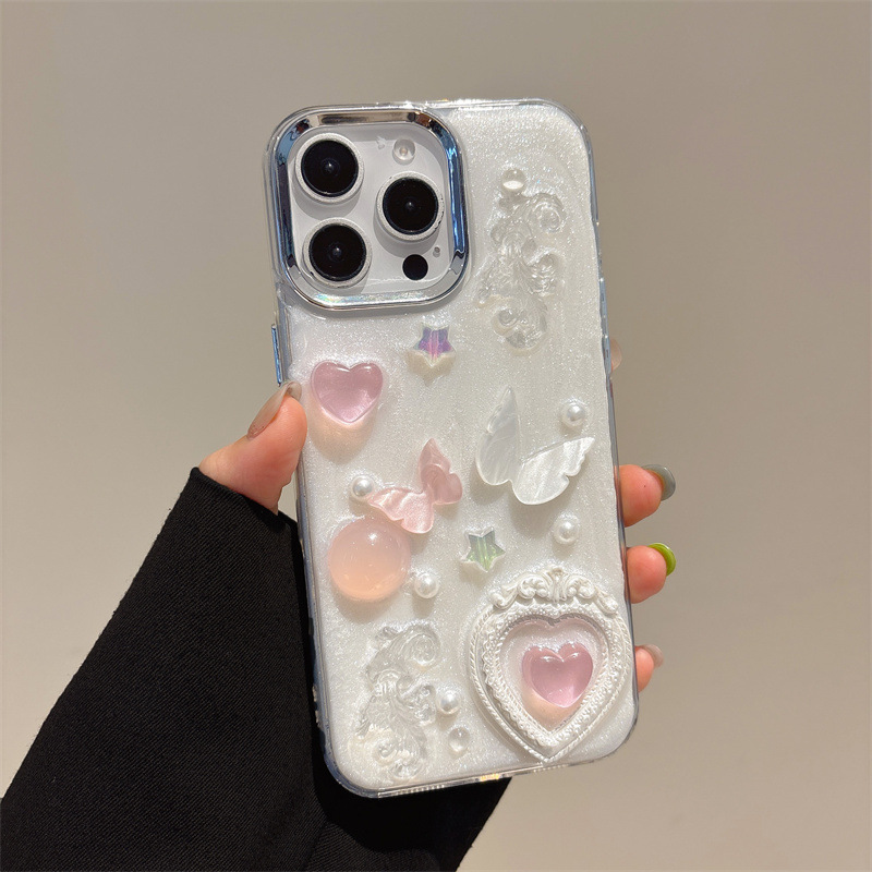 Heart-shaped Epoxy Pearl Epoxy Phone Case photo 2