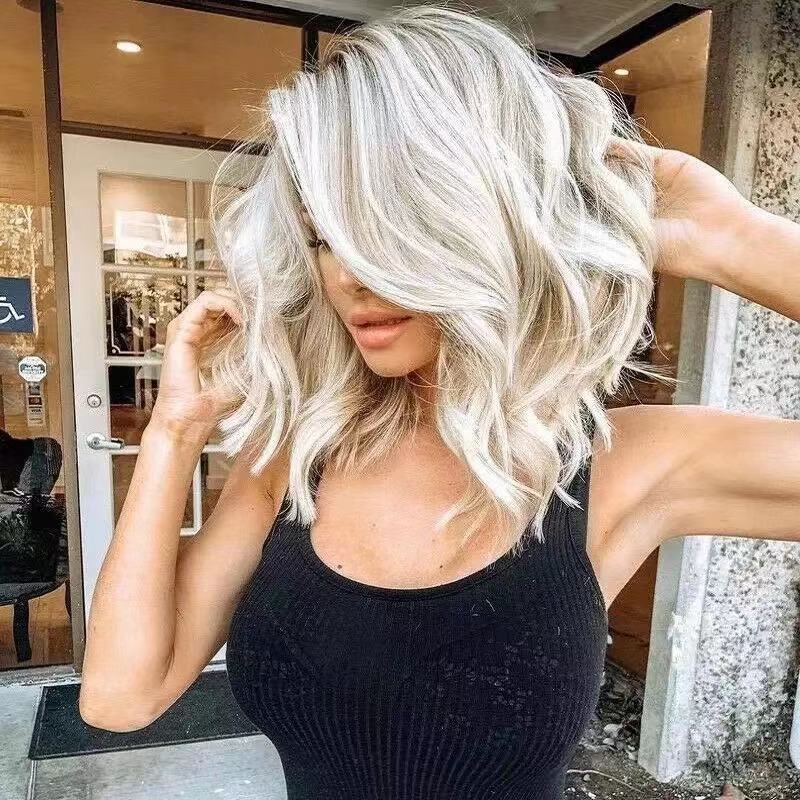 Womens Blunt Bangs Short Curly Wig, Water-wave Style photo 1