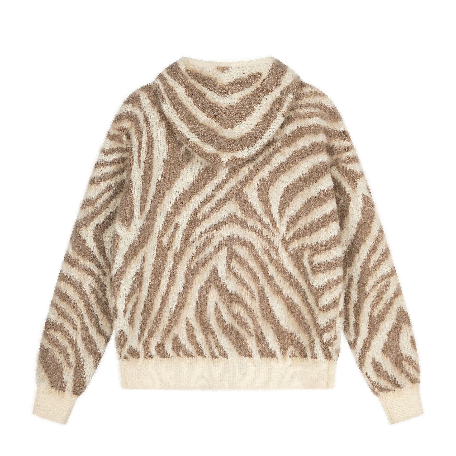 Retro Zebra-print Hooded Zip-up Sweater Jacket photo 5