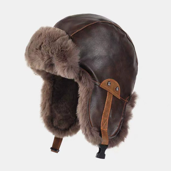 Motorcycle-style PU Leather Winter Thickened Cold-proof Earflap Retro Lei Feng Cap For Men photo 5