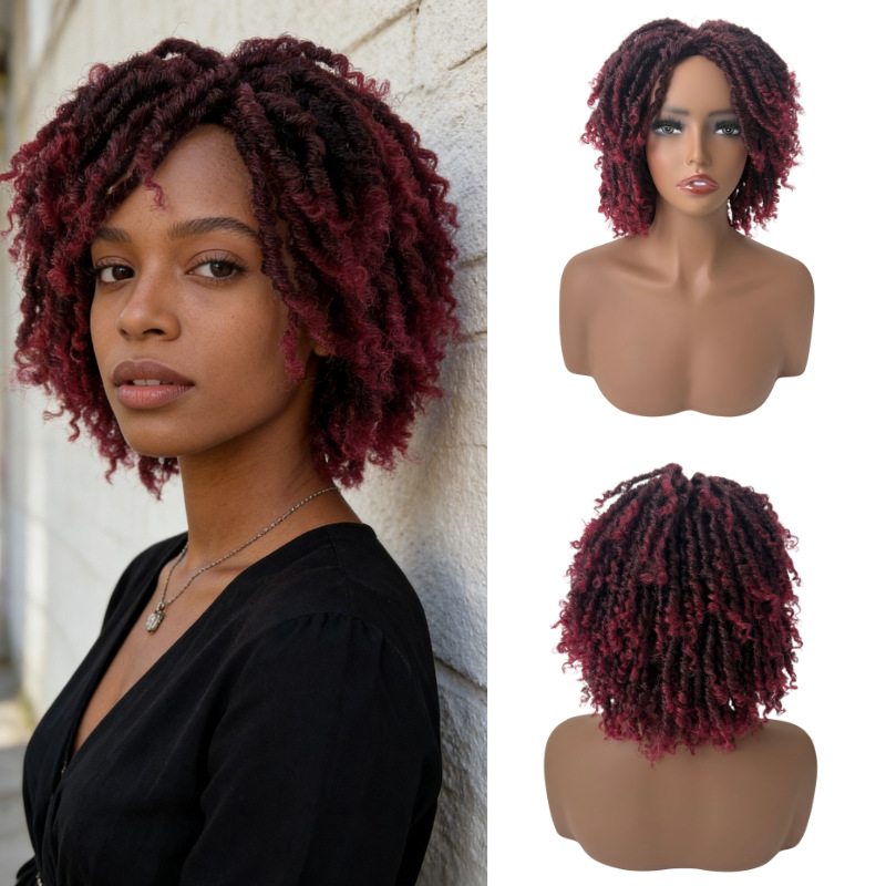 Dreadlock Short Curly Full-wig For Women High-temperature Silk Rose Mesh Cap photo 8