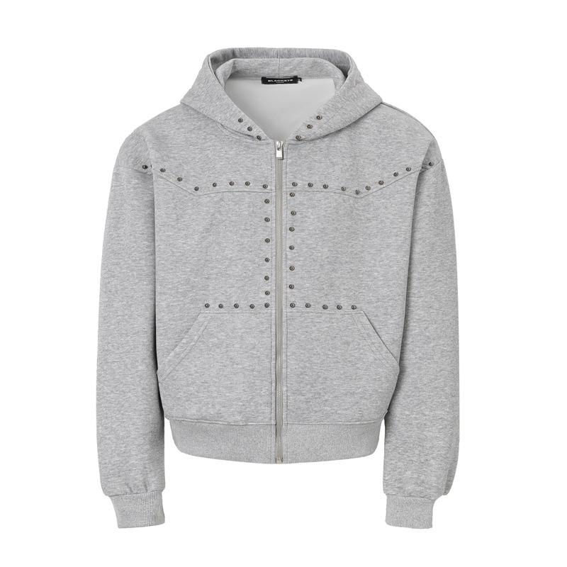 Rivet-zip Hooded Loose-fit Cropped Cardigan Unisex Jacket photo 2