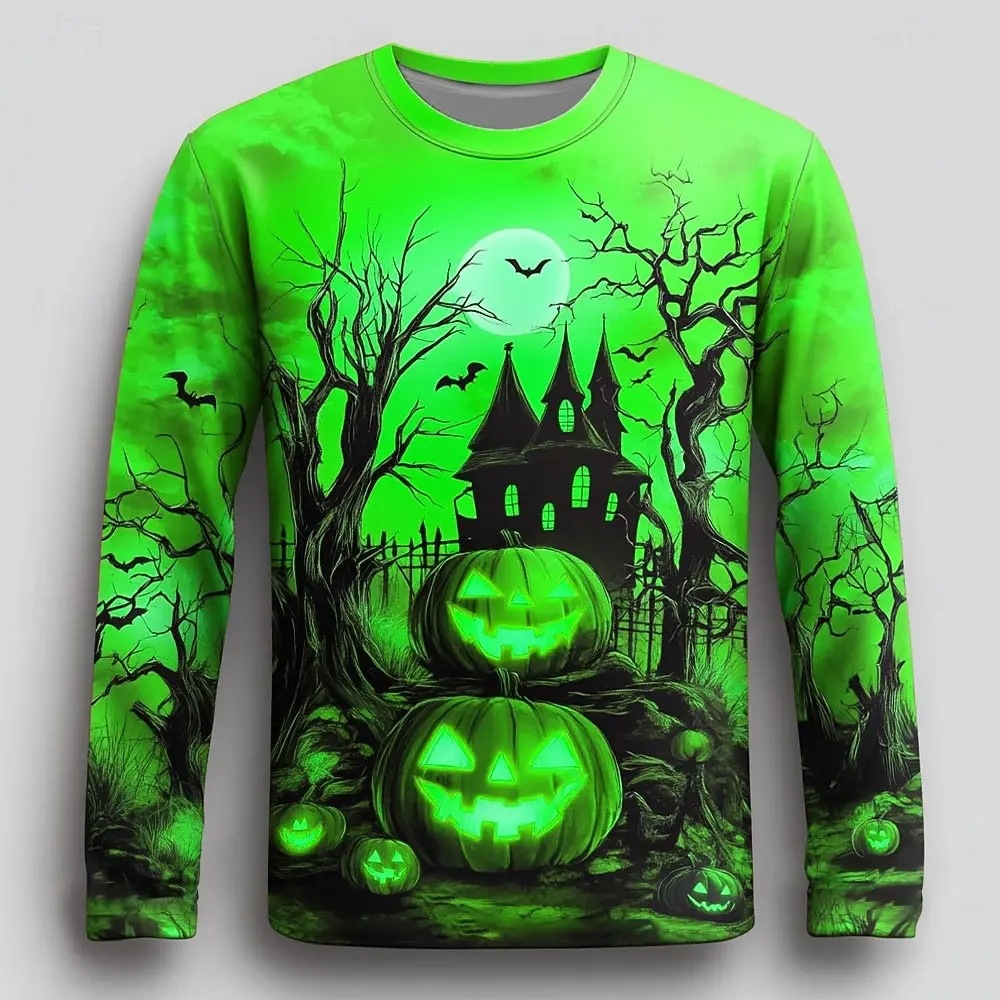 Mens Long-Sleeve Top With Halloween Pumpkin Print photo 1
