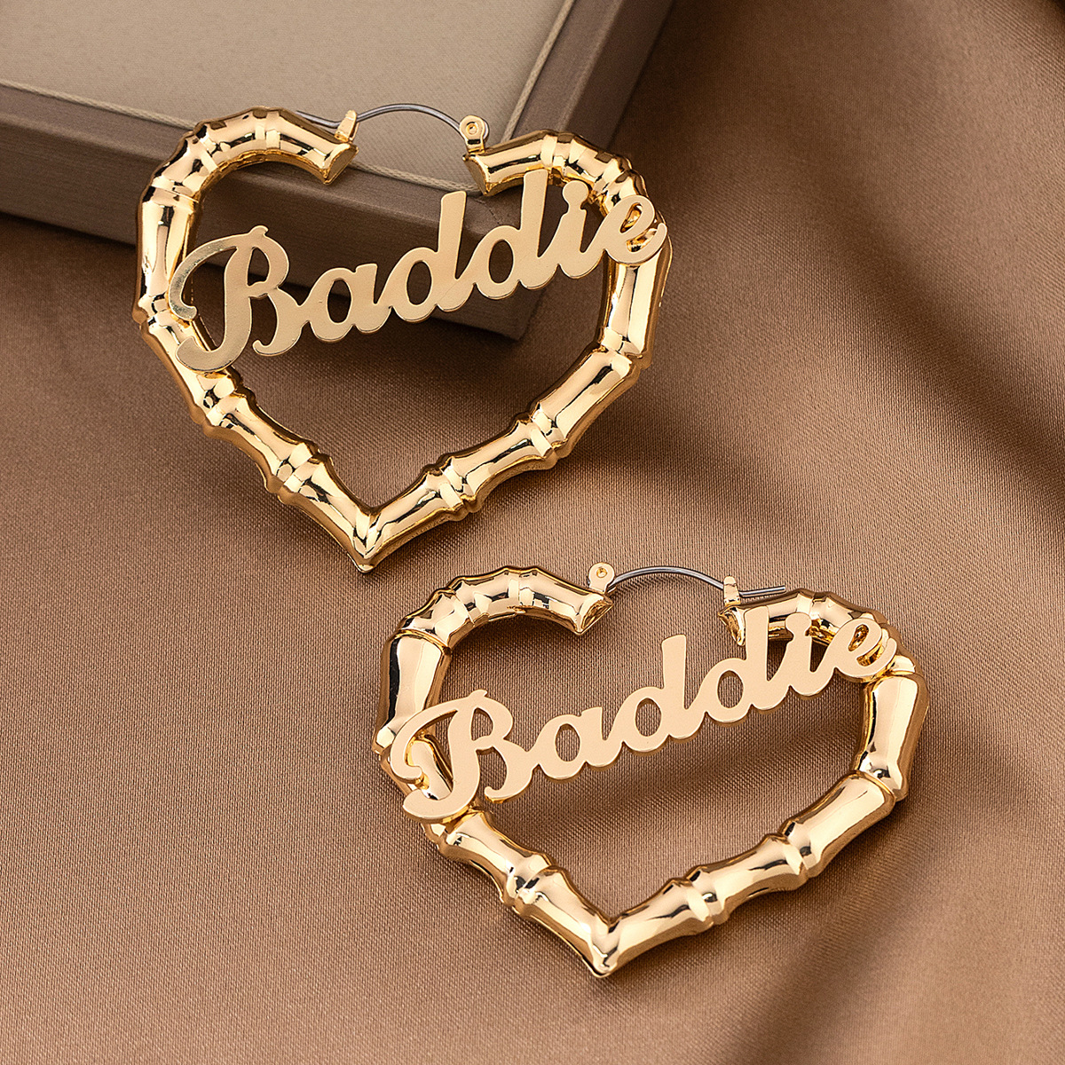 Geometric Heart-shaped Hollow Bamboo-section Earrings For Women photo 2