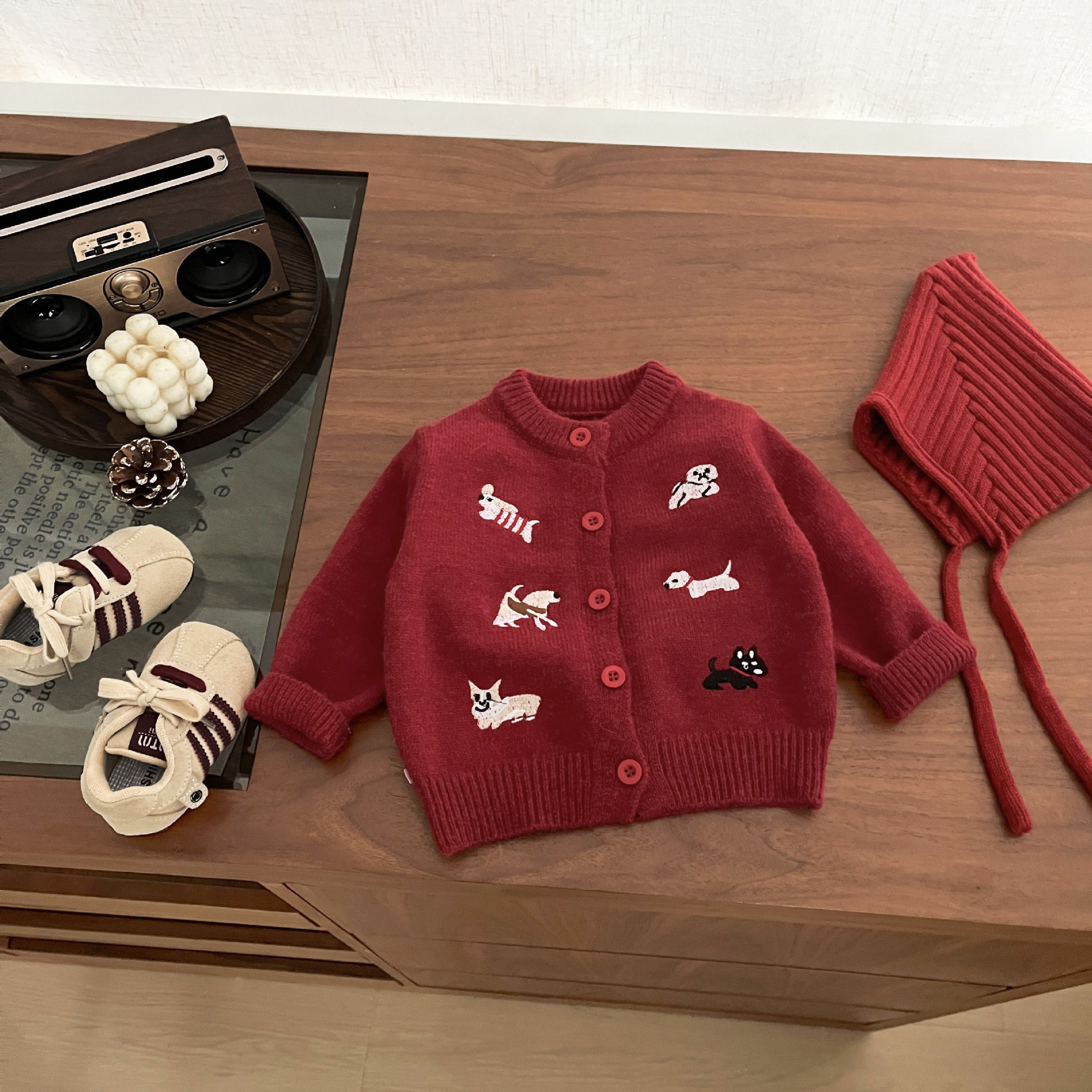 Childrens Embroidered Thickened Knitted Cardigan Romper photo 3