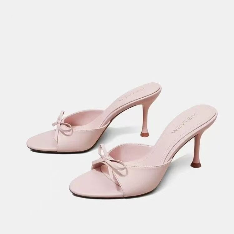 Stiletto-heeled Open-toe High Heels With Bow Detail Summer French-style Sandals For Women photo 2