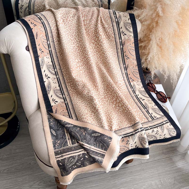 Cashew Flower Leopard Print Patchwork Jacquard Reversible Scarf photo 8