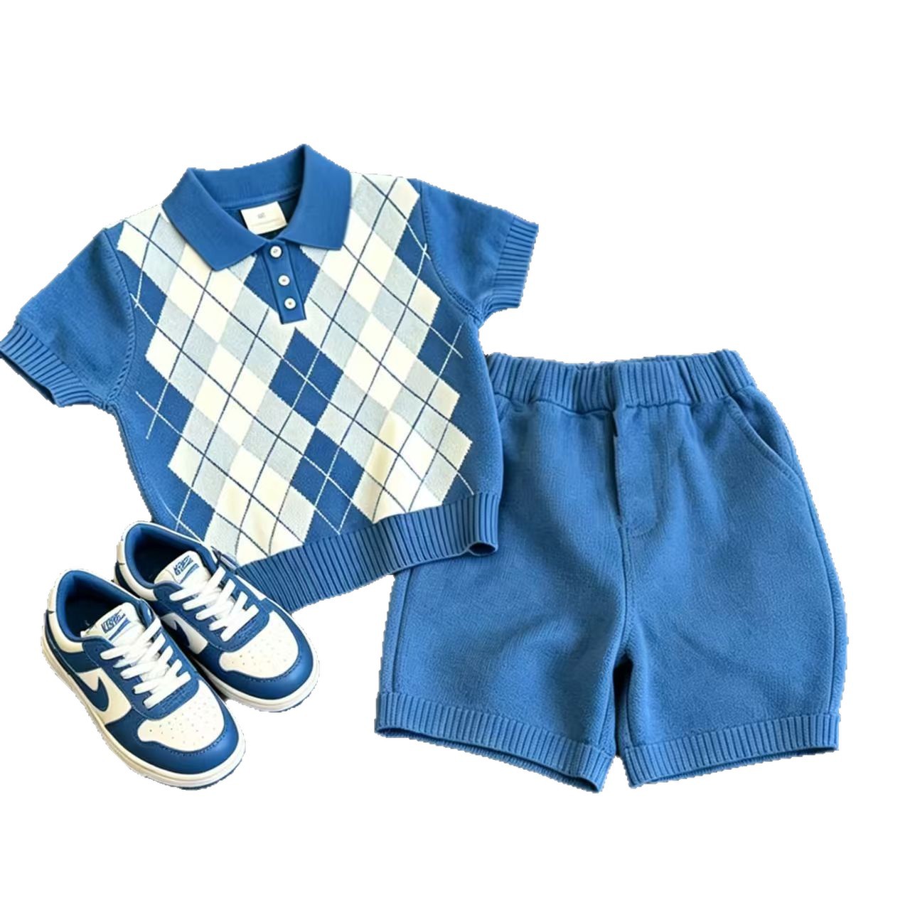 Crew-neck Short-sleeve Knit Top And Childrens Shorts Two-piece Set photo 2