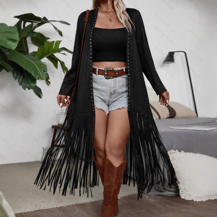 Women's Suede-Fleece Decorated Tassel Casual Jacket photo 1