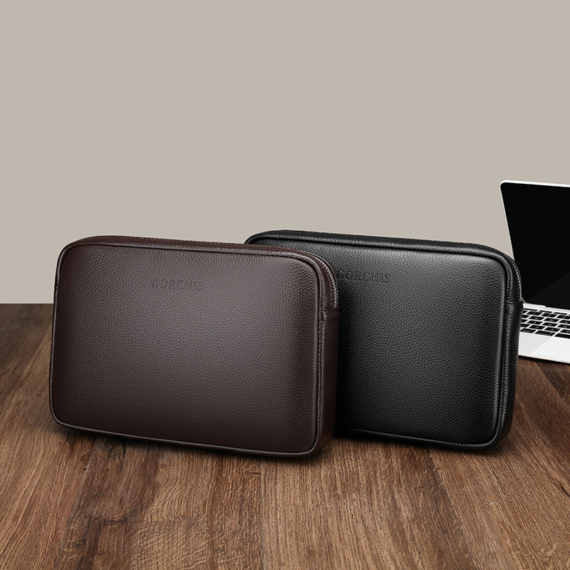 Mens Clutch Bag Genuine Leather Large Capacity Soft Cowhide High-end Handbag photo 1