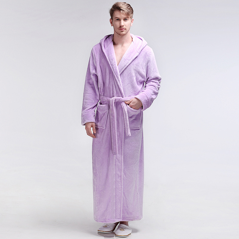 Mens Winter Hooded Thickened Long-Style Nightgown photo 7