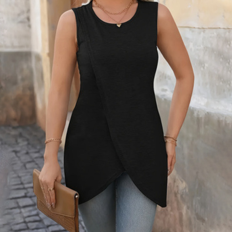 Solid-color Sleeveless Womens Tank Top With A Crossover Design photo 1