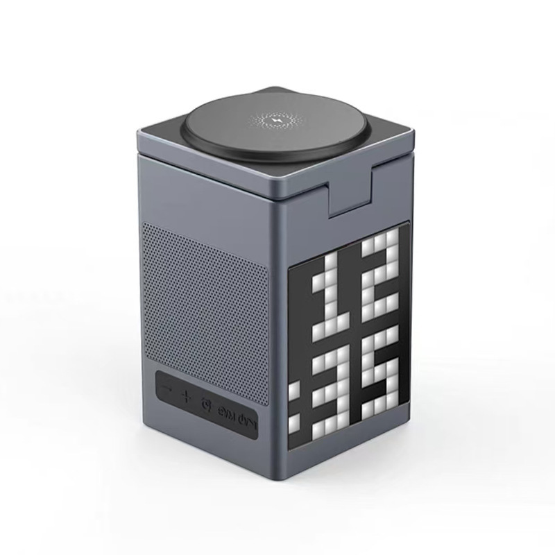 All-in-one Multi-functional Magnetic Bluetooth Speaker Alarm Clock Wireless Charger And Desktop Phone Stand photo 3
