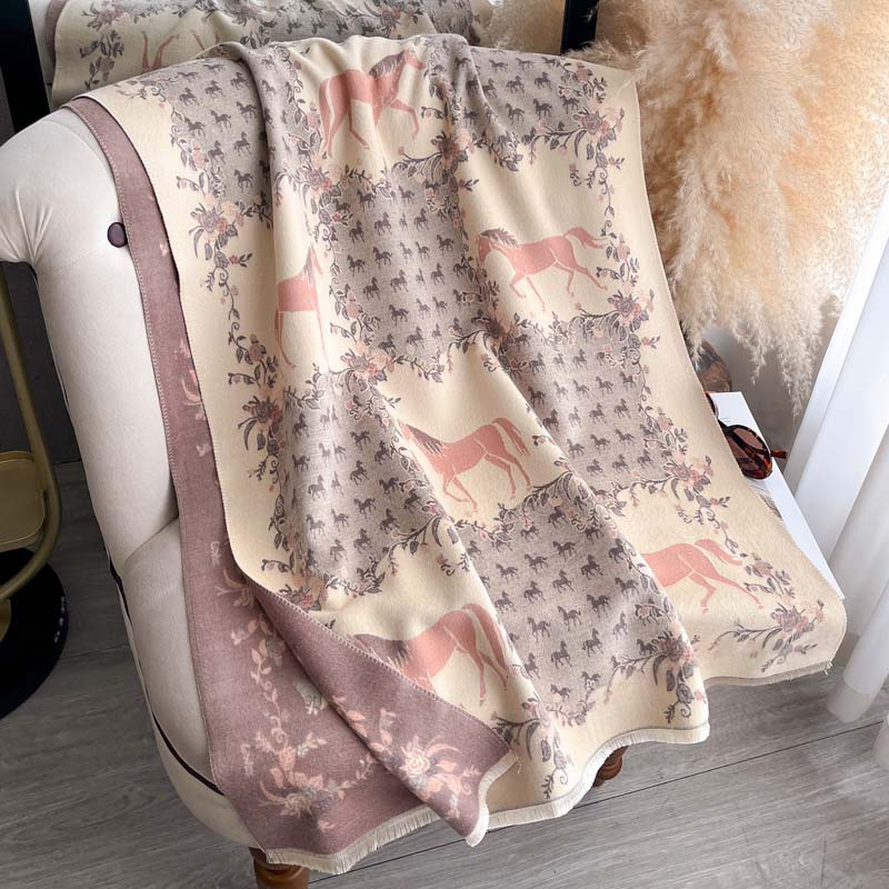 Vintage Floral And Galloping Horse Jacquard Tassel Scarf photo 8