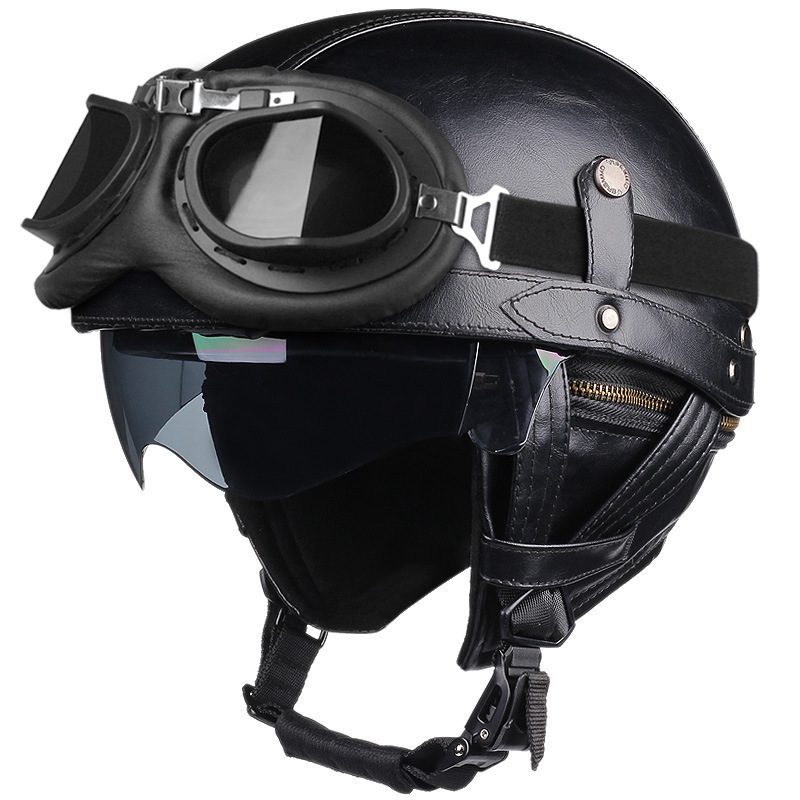 Motorcycle Helmet Half-helmet Retro Ear Protecting Outdoor Riding Bucket Helmet With Visor photo 2