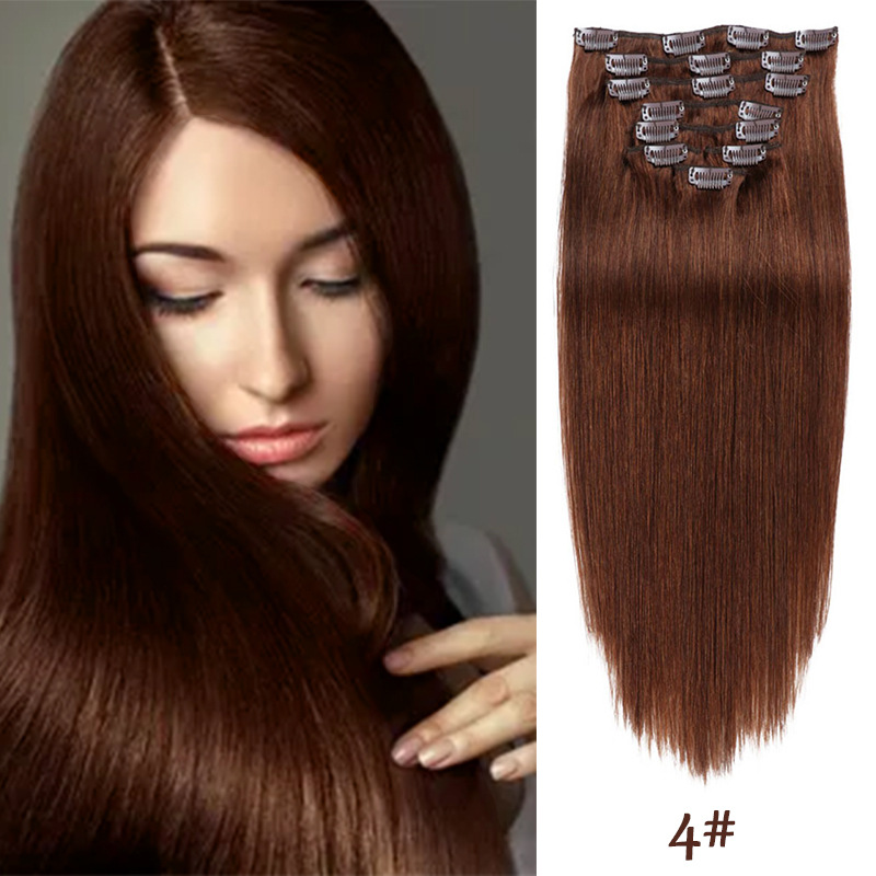 Clip-in Hair Real Human Hair Seven-piece Set 14 Inches 70g Hair Extensions Wig photo 2