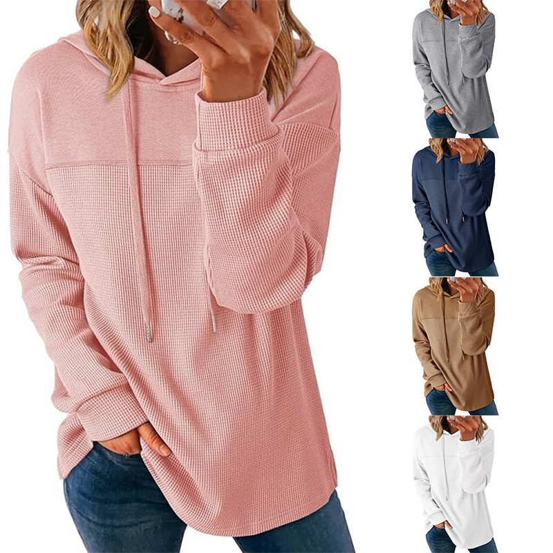 Hooded Casual Waffle-knit Long-sleeve Sweatshirt photo 1