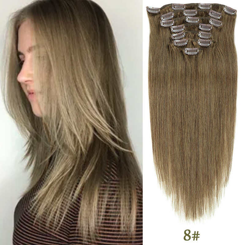 Clip-in Hair Real Human Hair Seven-piece Set 14 Inches 70g Hair Extensions Wig photo 8