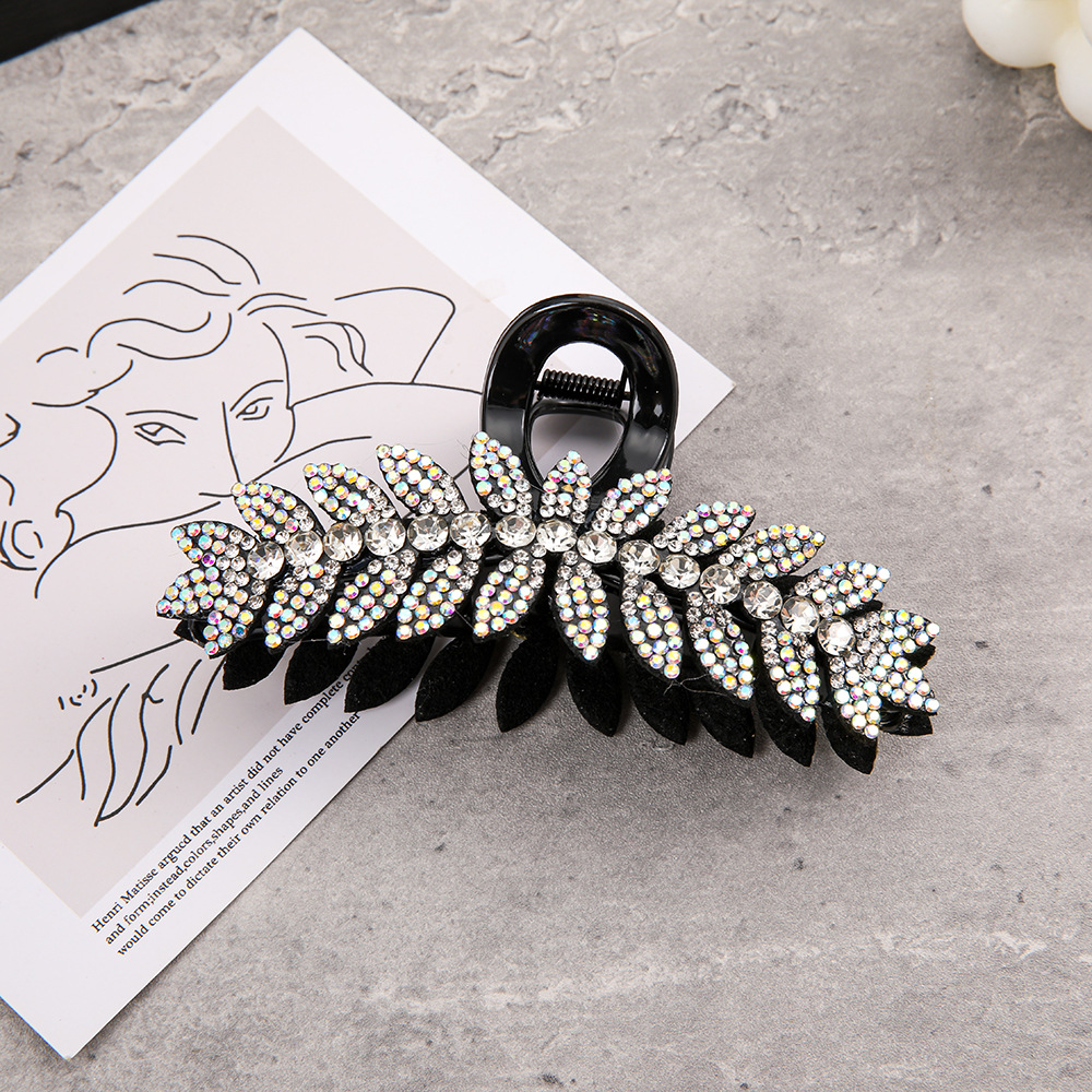 Full-rhinestone Fan-shaped Flower Shark Clip Hair Accessory photo 8