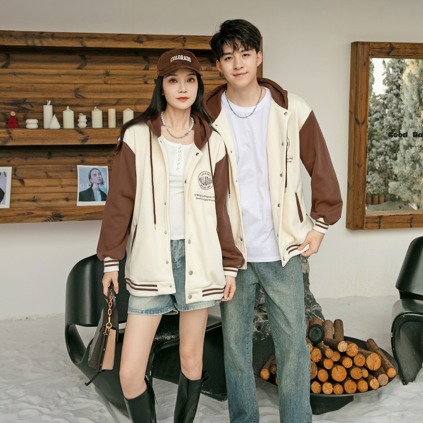 Brushed Heavyweight Outerwear Color-block Baseball Jacket Set photo 4