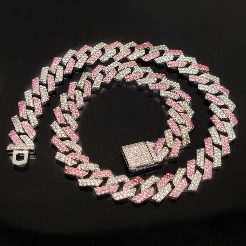 Flip-top, Fully Diamond-encrusted Two-tone Color-blocked Rhombus Necklace photo 4