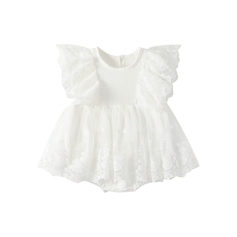 Cotton Romper With Lace And Mesh For Little Girls photo 5